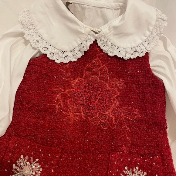 Girls Elegant Red Tweed Dress with White Blouse | Holiday Outfit - Picture 3 of 5